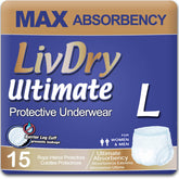 LivDry Large Ultimate underwear front view with discreet pull-on design and high absorbency.
