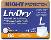 LivDry Overnight Protective Underwear Large 64-count for all-night comfort and protection