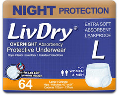 LivDry Overnight Protective Underwear Large 64-count for all-night comfort and protection
