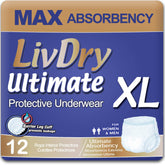 LivDry Ultimate XL diaper front view with protective design for confident wear