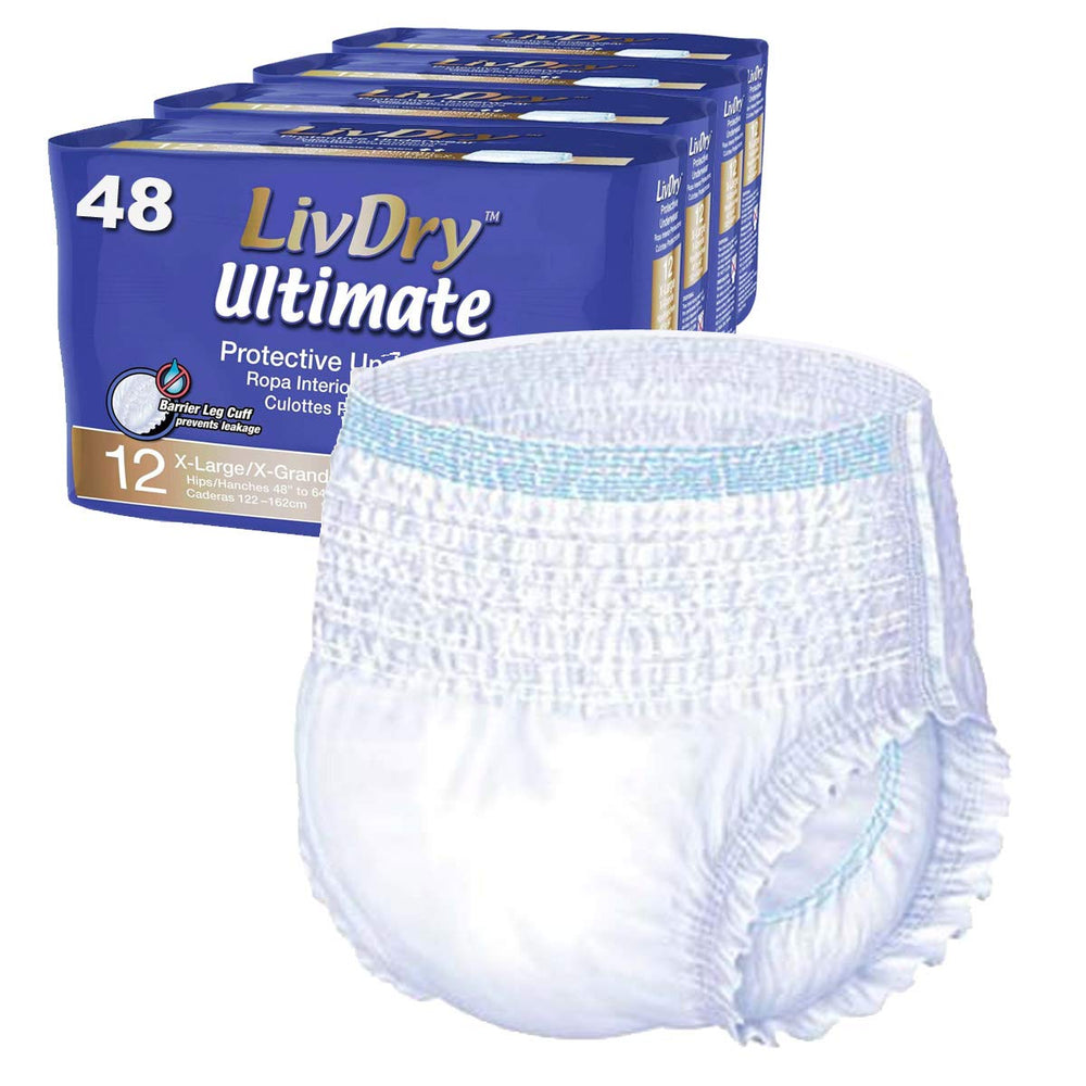 LivDry Ultimate XL underwear front view showing discreet styling and high absorbency core.