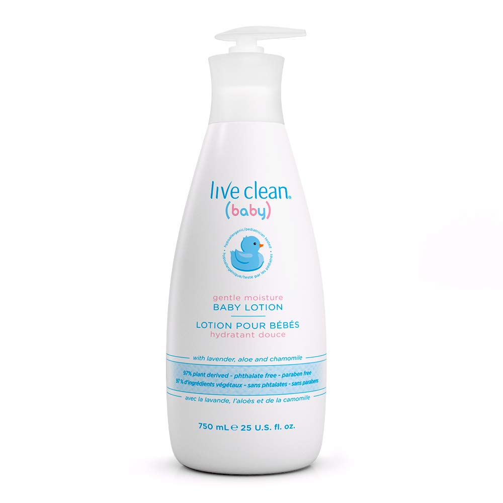 Live Clean Baby Lotion 25 oz bottle for gentle daily hydration