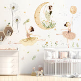 LiveGallery ballet girls moon wall sticker with dandelions for serene nursery decor