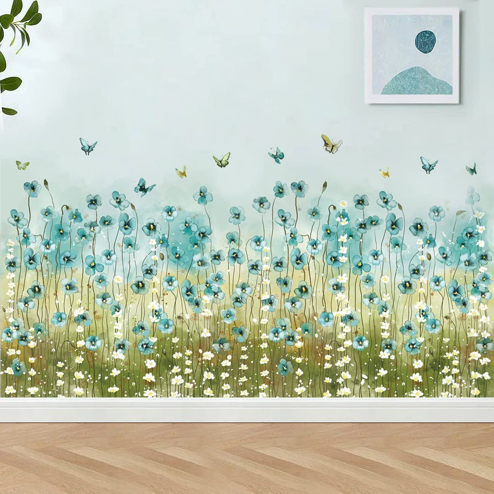 LiveGallery blue flowers wall decal adds a fresh garden ambiance