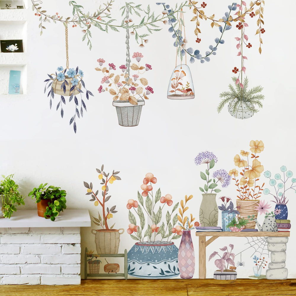 LiveGallery watercolor flowerpots wall sticker brightens living spaces with removable, mess-free decor.