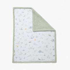 Living Textiles Goosey Goosey sherpa blanket closeup shows soft cotton and plush sherpa texture