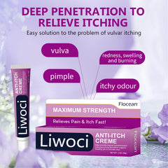 Liwoci Vaginal Anti-Itch Cream tube application demonstrates easy, non-greasy texture