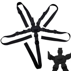 LiXiongBao universal five-point harness demonstrates secure high chair setup.