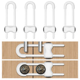 LLOOC cabinet locks pack in white for babyproofing and pet safety.