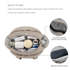 Lmbabter diaper tote insulated pocket keeps milk powder or bottles ready.