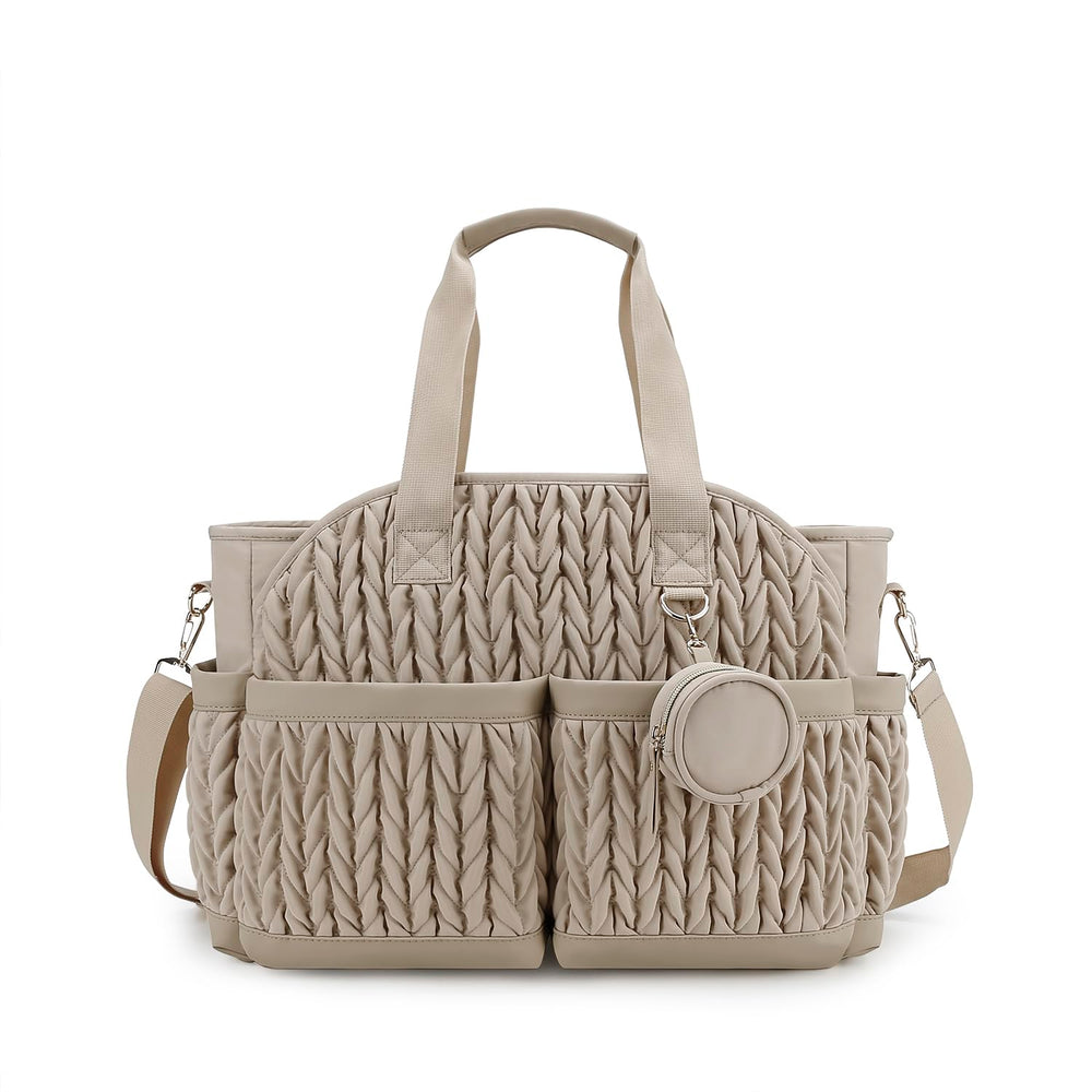 Lmbabter diaper tote quilted front view with organized pockets for easy access.