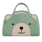 Lmbabter green bear diaper caddy with cotton rope for easy nursery organization.