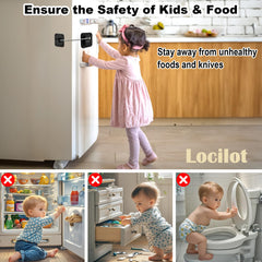 Locilot fridge lock 3-pack on a refrigerator door demonstrates quick, drill-free installation.