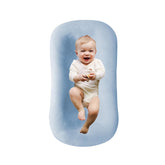 Loevin Baby Lounger blue top view showcasing breathable cotton comfort for newborns