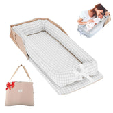 Loevin baby lounger gray thousand bird check offers cozy tummy time support