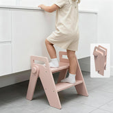 LOHASOK wooden 2-step stool front view shows sturdy frame for safe toddler steps.