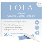 LOLA organic cotton tampons 60-count packaging for convenient daily protection