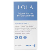 LOLA postpartum pads 20-count with organic cotton topsheet for gentle, breathable protection.