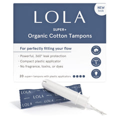 LOLA Super+ tampons 40-count packaging for discreet travel protection.