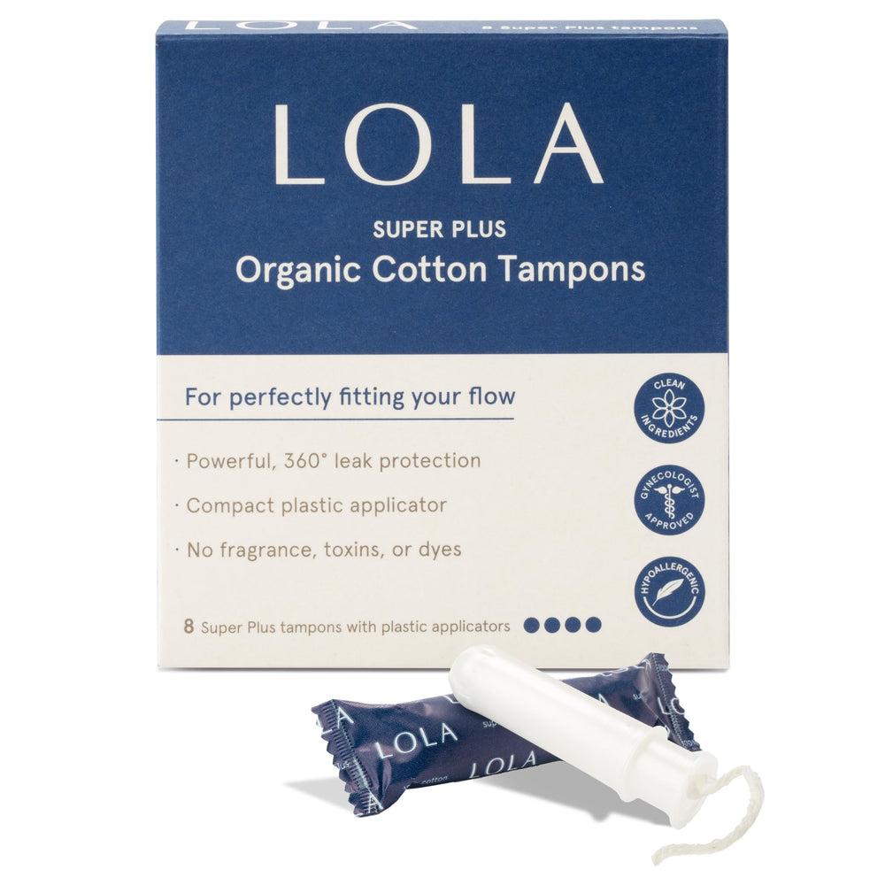 LOLA organic cotton tampons with a compact plastic applicator for smooth insertion.