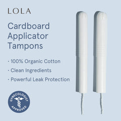 LOLA regular packaging front view highlighting the 36-count box and cardboard applicator