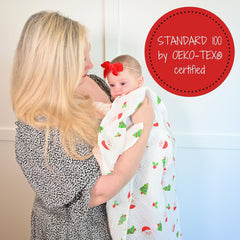 LollyBanks 47x47 swaddle size—ample wrap for newborn to toddler use.