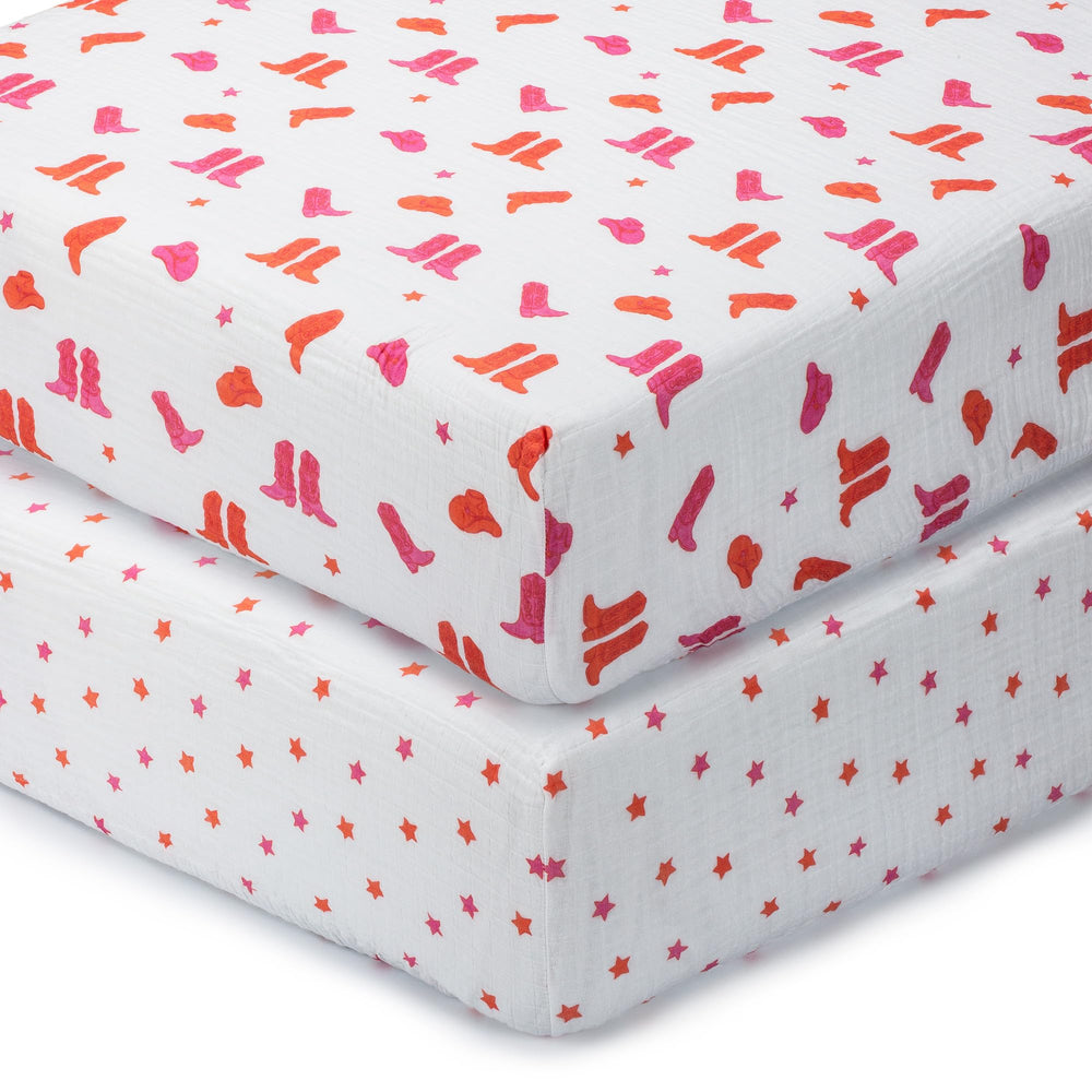 LollyBanks pink boot design crib sheet for breathable nap time and soft touch