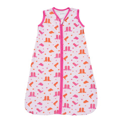 LollyBanks pink boot print sleep sack provides cozy, safe sleep for babies