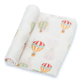 LollyBanks baby swaddle with hot air balloon print for gentle daytime adventures