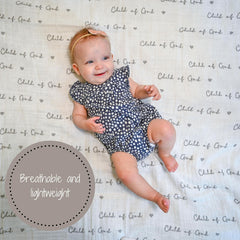LollyBanks Child of God print swaddle design featured in a peaceful nursery decor