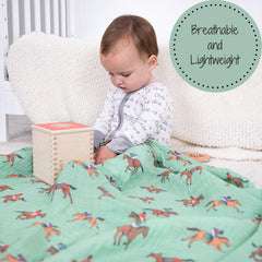 LollyBanks derby print swaddle doubles as burp cloth and nursery decor.