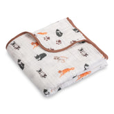 LollyBanks muslin baby blanket with cats print for cozy nursery cuddles.