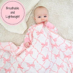 LollyBanks muslin blanket 47x47 size displayed in a nursery layout.