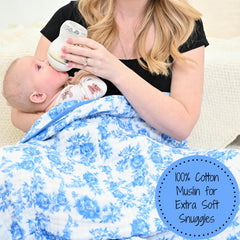 LollyBanks muslin blanket highlights six-layer warmth for cozy newborn to toddler comfort.