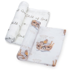LollyBanks ark-animals swaddle close-up showing friendly animal scene for nap time