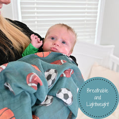 LollyBanks Muslin Swaddle breathable fabric keeps baby cool and comfy.