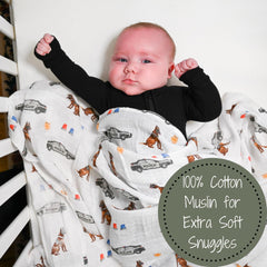 LollyBanks soft cotton muslin swaddle blanket sized 47x47 inches