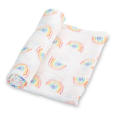 LollyBanks rainbow hand-drawn design swaddle keeps baby cozy and photo-ready.