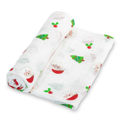 LollyBanks Santa print swaddle blanket—soft wrap for newborn comfort and holiday charm.