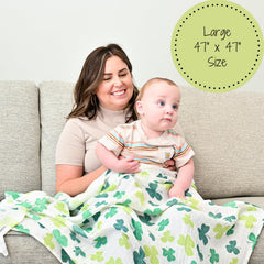 LollyBanks Shamrock Swaddle closeup fabric highlights soft cotton muslin texture