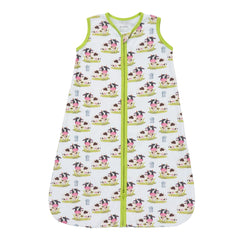 LollyBanks cow-print sleep sack front view, cozy cotton feel