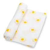 LollyBanks Sunshine Print baby blanket on crib provides soft, breathable warmth