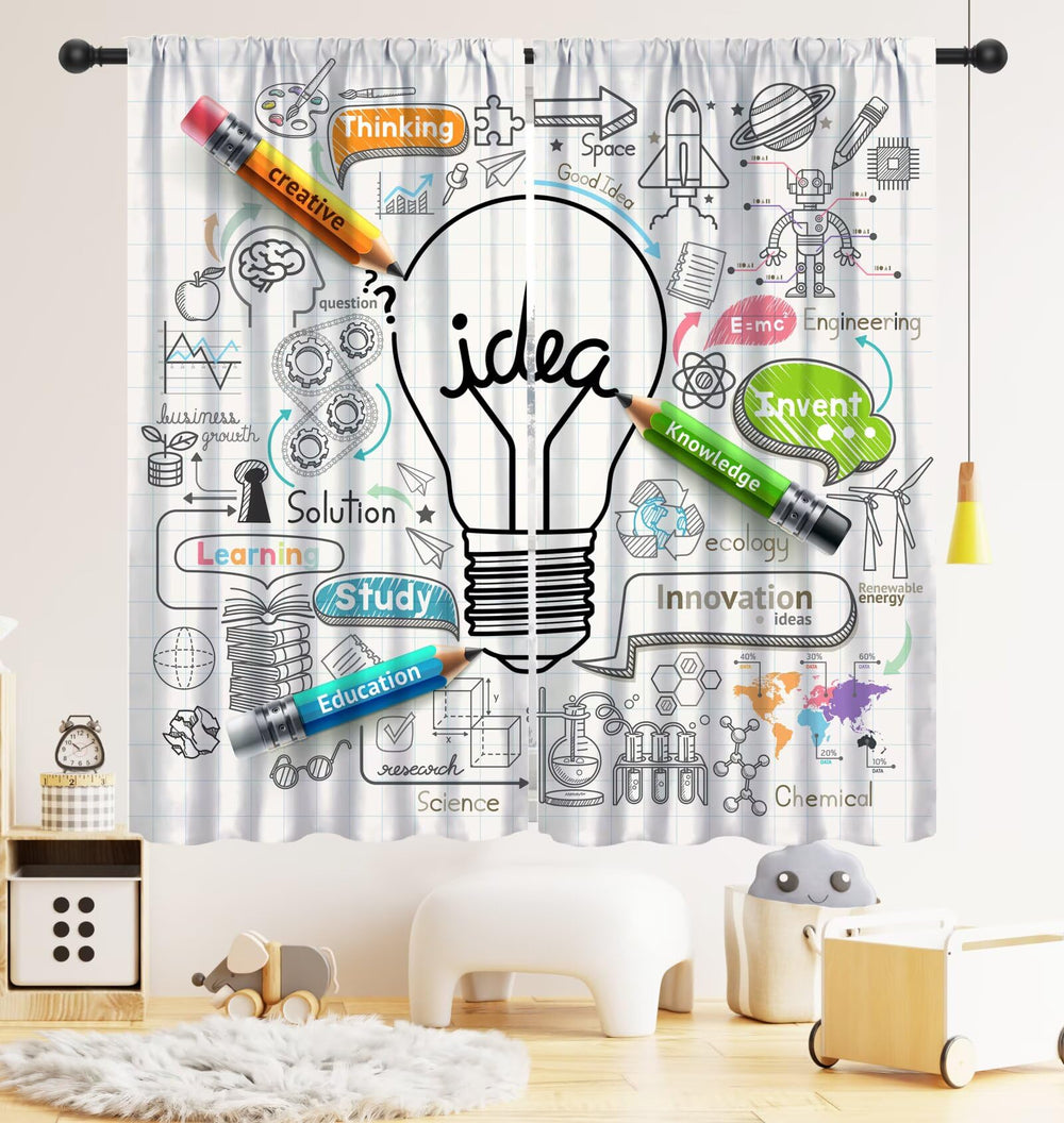 LOMADIA Science Kids Curtain with brain-storm print provides privacy and light control.