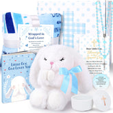 LOMEVE Baptism Gift Basket Boy Bunny: soft plush companion for comforting post-ceremony cuddles.