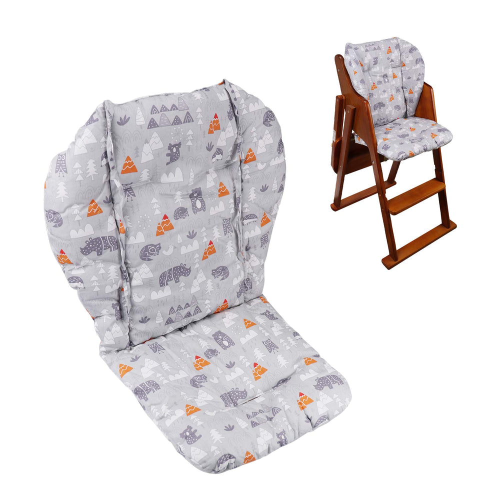 Lomgwumy high chair cushion with forest animal pattern on grey for soft, skin-friendly comfort.