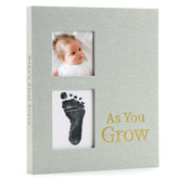 LONLAT Keepsake Memory Book sage green cover with durable linen protection for baby memories.