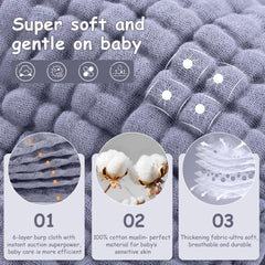 Looxii Muslin Burp Cloths 6-pack neatly folded for easy nursery storage