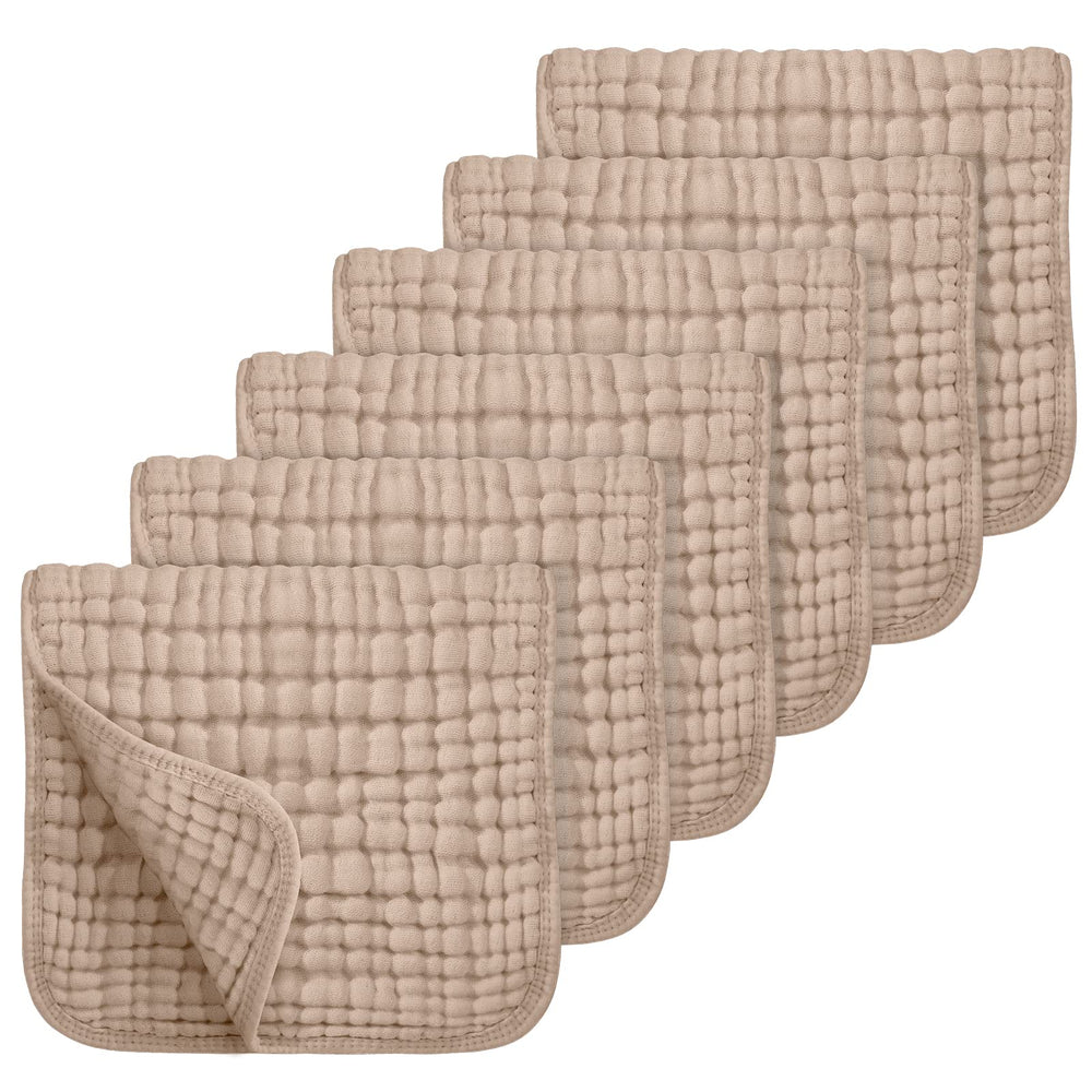 Looxii muslin burp cloths six-pack flatlay showing gentle baby care