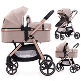 LORTSYBAB 2-in-1 stroller in beige, folding for compact storage and on-the-go use.