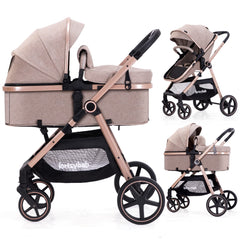 LORTSYBAB 2-in-1 stroller in beige, folding for compact storage and on-the-go use.